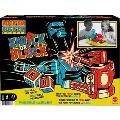 Abbildung von Mattel Games HDN94 Rock ‘em Sock Boxkampf Spiel mit den manuell bedienbaren Figuren Red Rocker und Blue Bomber im Ring, Geschenk für Kinder ab 6 Jahren