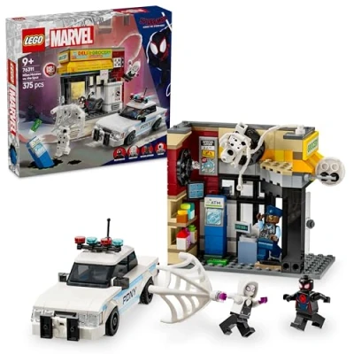 Abbildung von LEGO Marvel Spider Verse: Miles Morales vs. Spot Superhelden Spielset mit Spielzeug Auto 4 Minifiguren und Mini Markt Geschenk für Jungen Mädchen ab 9 Jahren 76311