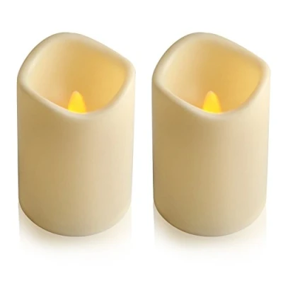 Abbildung von Flammenlose LED Kerze von Eleoption für den Außenbereich mit eingebautem 6 Stunden Timer, tägliche automatische EIN und Ausschaltung, flackernde Stumpenkerzen, batteriebetrieben (2 PCS)