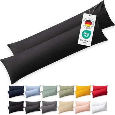 Abbildung von Blumtal Seitenschläferkissen Bezug 40 x 145 (2er Set Kissenbezüge) Anthrazit 100% Baumwolle, Oeko Tex Zertifiziert, Kissenbezug für Seitenschläferkissen, Kissenhülle mit Reißverschluss