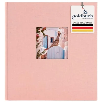 Abbildung von goldbuch 27722 Fotoalbum mit Bildausschnitt, Bella Vista, Erinnerungsalbum 30 x 31 cm, Foto Album 60 weiße Seiten Pergamin Trennblättern, Fotobuch aus Leinen, Rosé