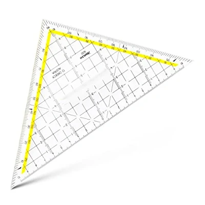 Abbildung von Aristo 1650/2 TZ Dreieck mit festem Griff (Hypotenuse 22,5 cm, Tuschenoppen, Facette an Hypotenuse, Plexiglas Tiefenprägung, Made in Austria) transparent