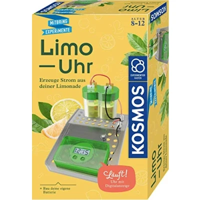 Abbildung von KOSMOS 658090 Limo Uhr, Erzeuge Strom aus Limonade, Uhr mit Batterie selbst Bauen, Experimentierset für Kinder ab 8 Jahre zu Elektro Chemie, Experimentierkasten, kleines Geburtstagsgeschenk