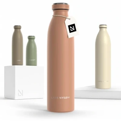 Abbildung von LARS NYSØM Edelstahl Trinkflasche 350ml, 500ml, 750ml, 1L, 1 5 liter Thermosflasche Kohlensäure geeignet Auslaufsichere Wasserflasche für Sport, Outdoor, Schule (Blush Rose, 750ml)