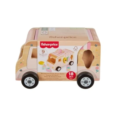 Abbildung von Fisher Price Formensortierer für Kleinkinder Eiswagen aus Holz, 8 Holzteile die spielerische Entwicklung Kinder ab 18 Monaten, HXT86