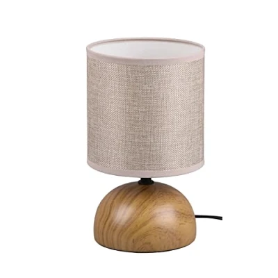 Abbildung von Reality Leuchten Tischleuchte Luci R50351035, Fuß Keramik in Holznachbildung, Stoffschirm beige, exkl. 1x E14