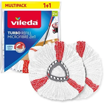 Abbildung von Vileda Turbo 2in1 EasyWring&amp;Clean Wischmopp Ersatzköpfe, Mikrofaser Moppköpfe mit Kraftfasern für Sets, auch empfindliche Böden, 2er Pack