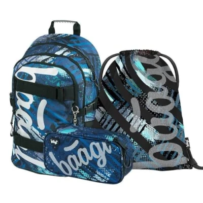 Abbildung von Baagl Schulrucksack Set Jungen 3 Teilig, Schultasche ab 3. Klasse, Grundschule Ranzen mit Brustgurt, Ergonomischer Schulranzen (Skate Strukturen)
