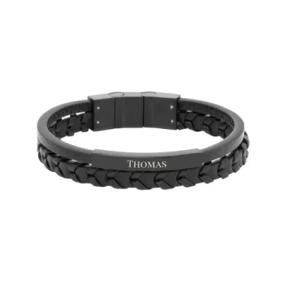 Abbildung von Armband aus schwarzem Leder graviert Armbänder