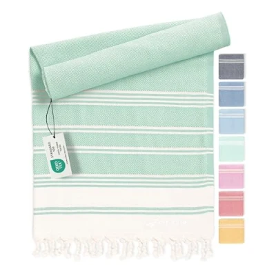 Abbildung von Fit Flip Hamamtuch aus 100% recycelter Baumwolle nachhaltig und natürlich Saunatuch, Strandtuch, Duschtuch, Badetuch, Yogatuch Aqua 100x200cm Diamond