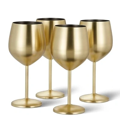 Abbildung von Oak &amp; Steel 4 Edelstahl Weingläser (540ml) Gold Matte Robust Unzerbrechlich Geschenkset für Geburtstage, Hochzeiten Weihnachten