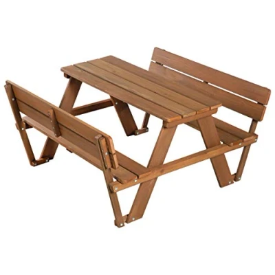 Abbildung von roba Kinder Outdoor+ Sitzgruppe Picknick for 4 mit Rückenlehnen Garten Kindersitzgruppe Plätzen Sitzgarnitur aus wetterfestem Holz Teak