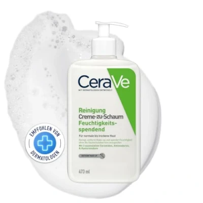 Abbildung von CeraVe Creme zu Schaum Reinigung, Feuchtigkeitsspendende Reinigungscreme, Für normale bis trockene Haut, Entfernt Schmutz und Make up, Mit Hyaluron Ceramiden, 473 ml