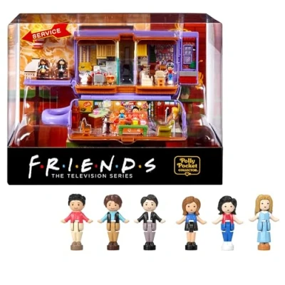 Abbildung von Polly Pocket Friends Schatulle Central Perk Kaffeetasse, 6 Hauptdarsteller, 9 Zubehörteile, 3 Orte, ausstellbare Premium Verpackung, für Sammler ab 14 Jahren, HKV74