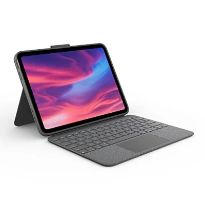 Abbildung von Logitech Combo Touch Case mit abnehmbarer Tastatur für iPad (10. Generation), großes Trackpad, hintergrundbeleuchtete in Standardgröße und Smart Connector Technologie, Deutsches QWERTZ, Grau