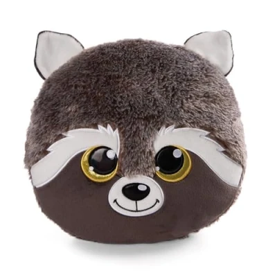 Abbildung von NICI GLUBSCHIS Kissen Waschbär Clooney 33 x 32 cm rundes Kuschelkissen aus weichem Plüsch, Dekokissen für Kinder &amp; Erwachsene, 48586, tolle Geschenkidee, braun