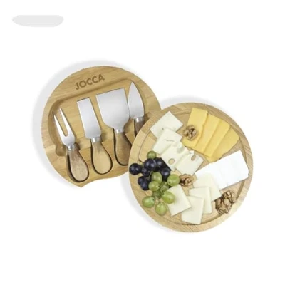 Abbildung von Jocca Käsebrett Set aus Holz, 20 cm Durchmesser mit 4 Edelstahlmessern