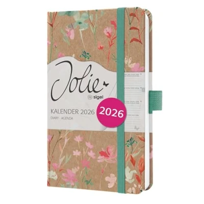 Abbildung von SIGEL J6806 Wochenkalender 2026 A6, braun, grün &quot;Green Floral Serenity&quot;, Hardcover aus Kraftpapier, Gummiband, Stiftschlaufe, 174 Seiten, vegan, Buchkalender, Terminplaner Kalenderbuch Jolie