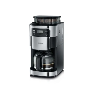 Abbildung von SEVERIN Kaffeemaschine mit Mahlwerk, Kaffeeautomat Glaskanne und Timer Funktion, auch als Filterkaffeemaschine, Glas Kaffeekanne für 8 Tassen, 1000 Watt, Edelstahl gebürstet / Schwarz, KA 4810