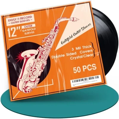 Abbildung von ENVLY® Klappcover Schutzhüllen für Schallplatten (50 Stück) 12&quot; 75µm Klarsicht LP Außenhüllen Gatefold Vinyl Sleeves