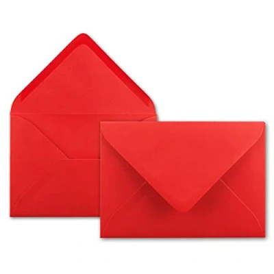 Abbildung von 50x Brief Umschläge leuchtendes Rot 80 g/m² Kuverts in DIN B6 Format 12,5 x 17,6 cm Nassklebung ohne Fenster
