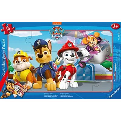 Abbildung von Ravensburger Kinderpuzzle 05681 Vier mutige Retter 15 Teile PAW Patrol Rahmenpuzzle für Kinder ab 3 Jahren, Blau und Gelb