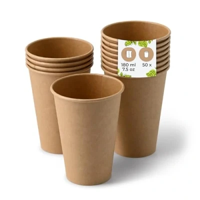 Abbildung von BIOZOYG 50 Stück Kaffeebecher Pappbecher 180ml / 7.5 oz braun Einwegbecher plastikfrei Becher aus nachhaltiger Forstwirtschaft Einweg