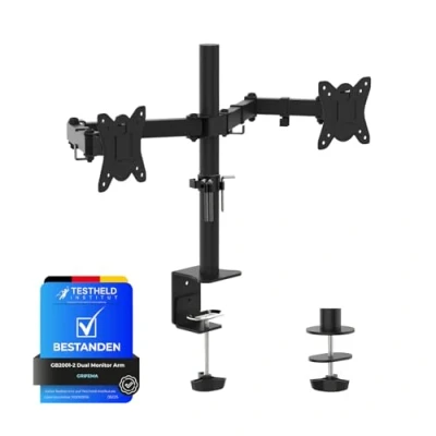 Abbildung von GRIFEMA Monitor Halterung 2 Monitore, für 13 32 Zoll Bildschirm, Stand, Dual Arm Höhenverstellbar Drehungbar, Monitorhalterung Max 9Kg, Bildschirmhalterung Vesa 75x75/100x100, GB2001