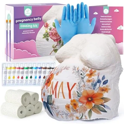 Abbildung von chuckle Komplettes 3D Babybauch Gipsabdruckset Kit mit Farben, Handschuhen &amp; 2 Pinseln Deko, Erinnerungen, Andenken Geschenk Einfache Handhabung Ungiftig