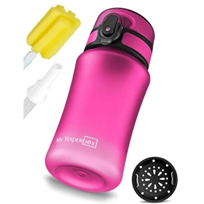 Abbildung von My Vesperbox Minny Kinder Trinkflasche auslaufsicher 350ml mit Strohhalm oder Sieb leichte Tritan Wasserflasche BPA frei für Kindergarten, Schule (Lila 350ml)