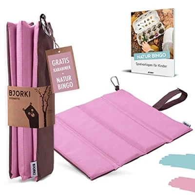 Abbildung von BJORKI® Sitzkissen Kinder Faltbares Outdoor mit optimalem Kälte und Nässeschutz Robuste Sitzunterlage Das Thermo für Wandern, Stadion unterwegs Pastell Rosa