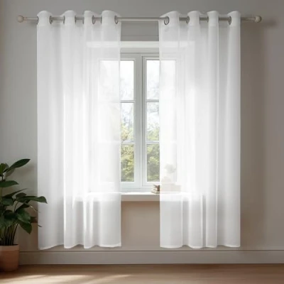 Abbildung von Deconovo 2er Set Ösenvorhang Transparent Vorhang Voile Gardine 183x140 cm Weiß