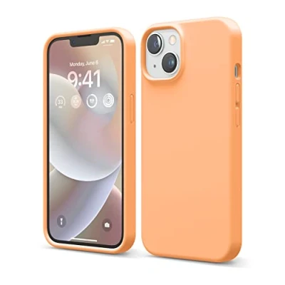 Abbildung von elago Schutzhülle für iPhone 14, Flüssigsilikon, Ganzkörper Schutzhülle, stoßfest, schlanke Handyhülle, kratzfestes, weiches Mikrofaserfutter, 15,5 cm (6,1 Zoll), Orange