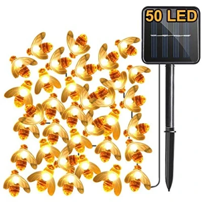 Abbildung von Solar Gartenlichter, Aktualisierung 7M 50LED Biene, 8 Modi Lichterkette, IP65 Wasserdicht Außenbeleuchtung, Solarbetrieben Beleuchtung zum Haus, Patio, Zaun, Party, Weihnachten, Baum (Warmweiß)