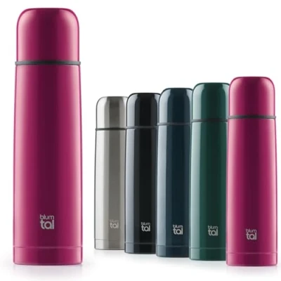 Abbildung von Blumtal® Thermosflasche 500ml BPA freie Thermoskanne für warm&amp;kalt auslaufsichere Isolierflasche aus Edelstahl rostfrei mit Becher Thermoflasche Teekanne Rot/Berry