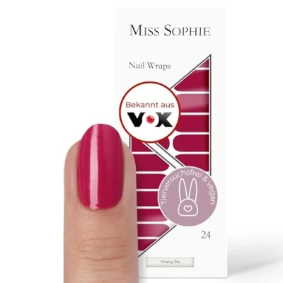 Abbildung von Original Miss Sophie Nagelfolien Cherry Pie I 24 ultra dünne Nagellack Streifen einfarbig in Rot Für Finger &amp; Fußnägel Hält auf Natur sowie lackierten, Acryl , Gel Shellac Nägeln