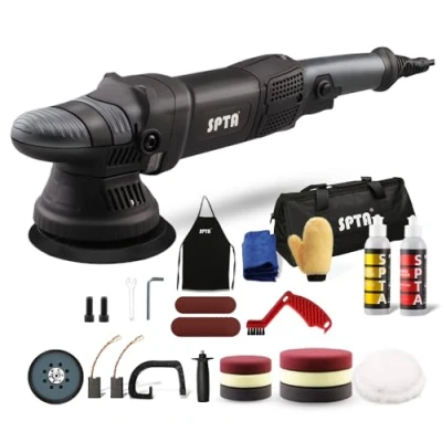 Abbildung von SPTA Auto Poliermaschine, 780W Exzenterpolierer, 6 Variable Geschwindigkeit, mit 125mm und150mm Polierschwamm, Abnehmbarer D Griff und Seitengriff, 4M Kabel, zum Polieren von Auto, Boot, Motorrad
