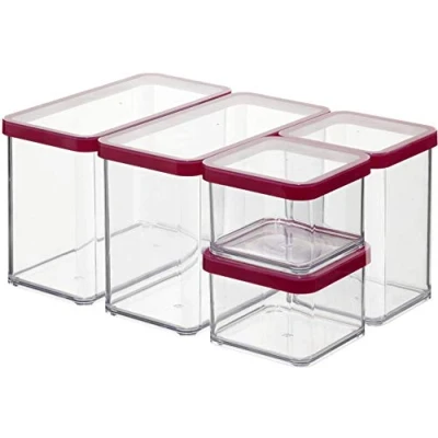 Abbildung von Rotho Loft 5er Set Vorratsdosen mit Deckel verschiedene Größen, lebensmittelechter Kunststoff (PP) BPA frei, 2 x 2.1l, 1 1.0l, 0.5l (30.0 21.0 15.0 cm) (transparent/rot)