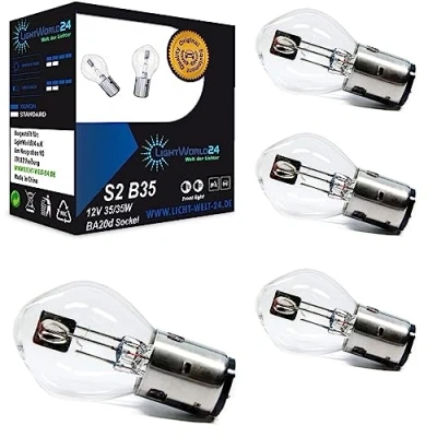 Abbildung von LIGHTWORLD24 4 Stück BA20d S2 35/35W 12V Motorrad Halogenscheinwerfer Superhelle Fernlicht Abblendlicht Roller Moped Motoroller Scooter Bilux Lampe Glühbirnen