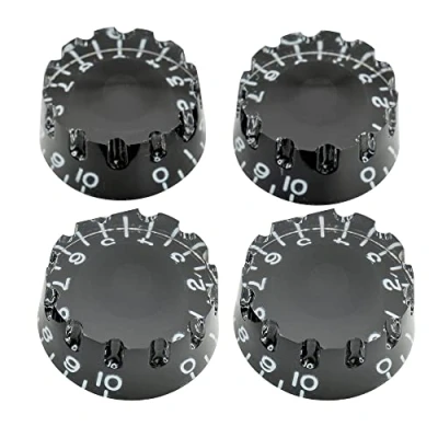Abbildung von Musiclily Pro Imperial Zoll Größe Knurled Gitarre Knöpfe Potiknöpfe Speed Knobs für USA Les Paul Style E Gitarre, Schwarz (4er Set)