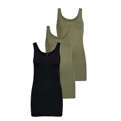 Abbildung von ONLY Damen Onllive Love Long Tank TOP JRS 3 PA, Black/+ 2 Dusty Olive, L