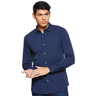 Abbildung von Tommy Jeans Herren Hemd Original Stretch Shirt Langarm, Blau (Black Iris), 3XL