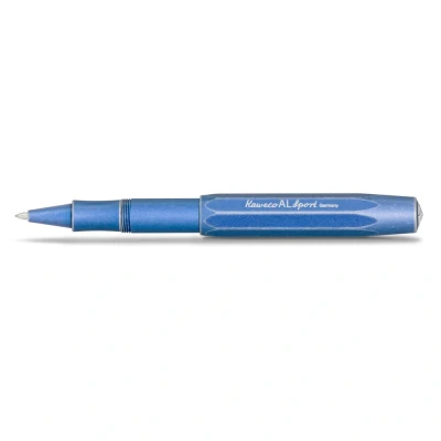 Abbildung von Kaweco Al Sport Blau Gel / Kugelschreiber inklusive 0,7mm Rollerball Tintenroller Mine f?r Linksh?nder und Rechtsh?nder im klassischen Design mit Keramikkugel I Stonewashed Blue Gelroller 13,5cm