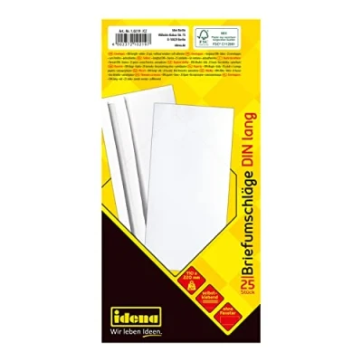 Abbildung von Idena 10219 Briefumschläge lang, 75 g/m², selbstklebend, ohne Fenster, weiß, 25 Stück
