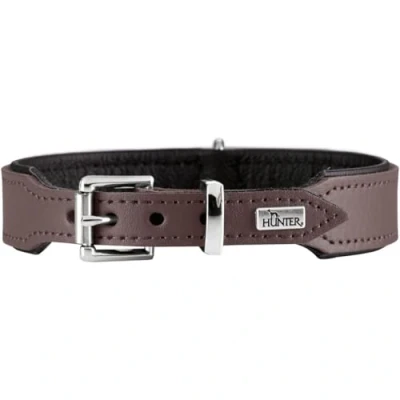 Abbildung von HUNTER Hundehalsband BASIC, Farbe: braun/schwarz, Pflegeleichtes Spaltleder, Raffinierte Nahtführung, Dezentes Design, Größe: 37