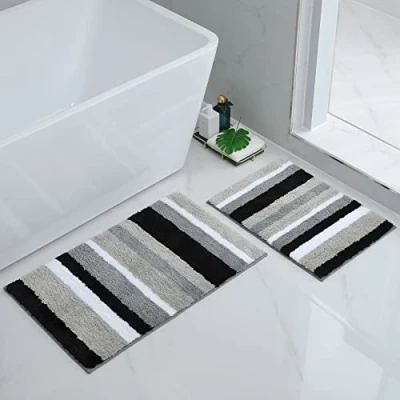 Abbildung von Homaxy rutschfest Badematten Set 2 teilig Mikrofaser Saugfähige Badteppich Weich Hochflor Badvorleger 40 x 60 cm + 50 80 cm, Schwarz/Grau