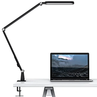 Abbildung von Schreibtischlampe,JKSWT Augenpflegende, verstellbare Schwenkarm Schreibtischlampe mit Klemme,72 Led,5 Farbmodi,5 Helligkeitsstufen Tischlampe, Bürolampe Memory Funktion und Touch Steuerung,Schwarz