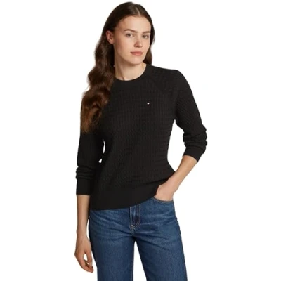 Abbildung von Tommy Hilfiger Cable Strickpullover, Damen, Größe: XXS, Black