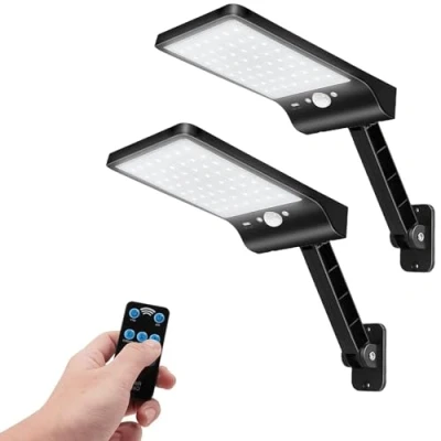 Abbildung von COLBOR Solarlampen für Außen mit Bewegungsmelder, 56 LED Solarleuchte Fernbedienung 3 Modi IP65 Wasserdicht 2200mAh Solar Strahler 2 PCS Schwarz, Solarlampe Bewegungsmelder Sstrahler