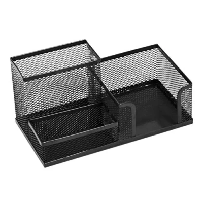 Abbildung von LEVIATAN Schreibtisch Organizer Stiftehalter Stifteköcher Tisch aus Metall Büroablage mit Zettelhalter Mesh 205x103x98mm Schwarz